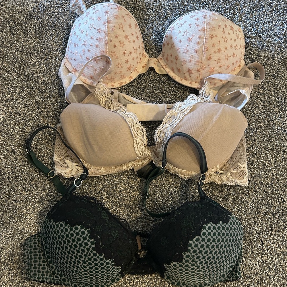Elegant Lace Trimmed Bra Set - Cream, Tan, Black